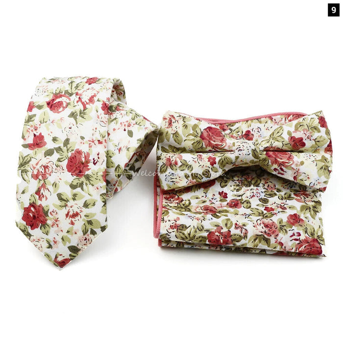 Floral Tie And Handkerchief Set For Business And Weddings