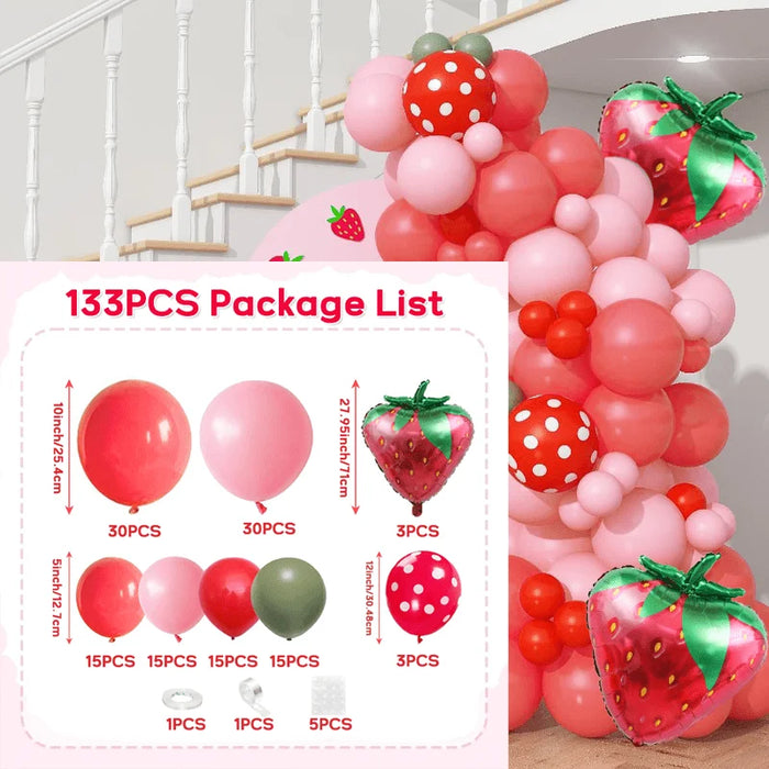 133Pcs Red Pink Strawberry Balloon Wreath Arch Kit Hot Light Pink Red Balloon Strawberry Themed Parties And Birthday Parties