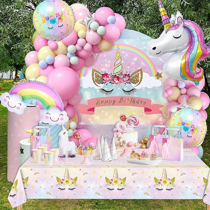 132Pcs Rainbow Unicorn Balloon Arch Wreath Kit Pink Yellow Blue Latex Balloon Colourful Unicorn Aluminum Balloon Summer Party De