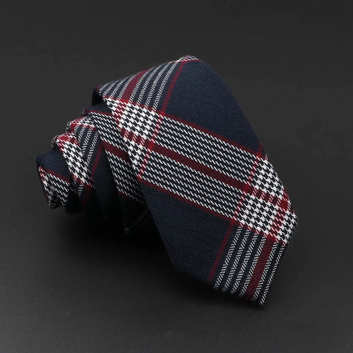 Handmade 6cm Skinny Ties For Men Striped Plaid Cotton Black