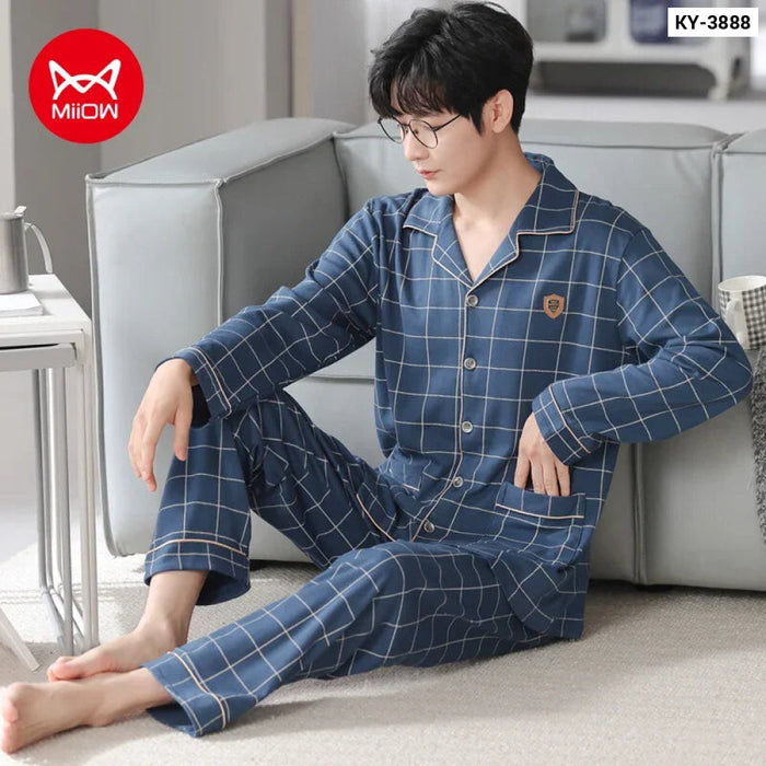 Comfy Cotton Mens Pajamas With Long Sleeves