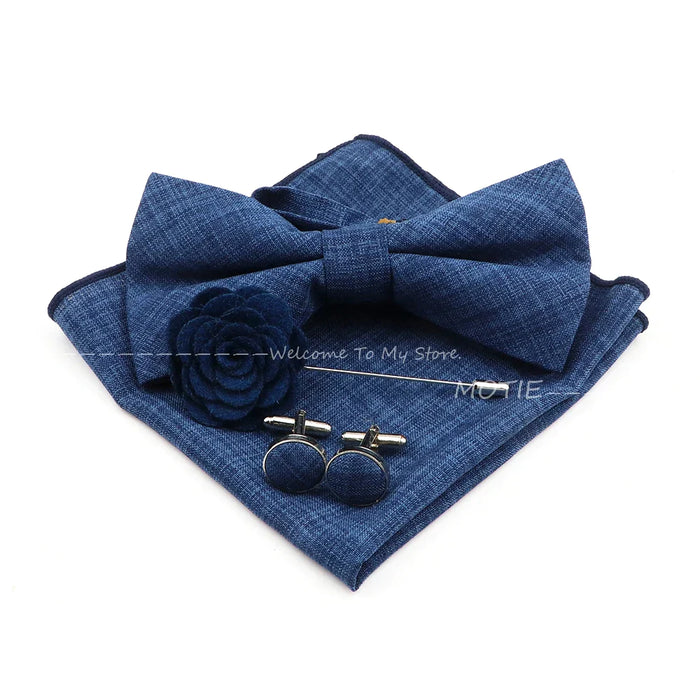 Classic Bowtie Set With Handkerchief Cufflink And Brooch