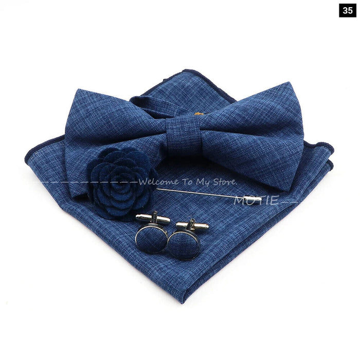 Classic Bowtie Set With Handkerchief Cufflink And Brooch