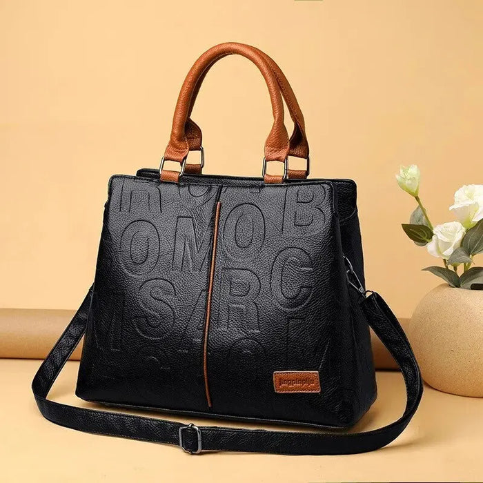 Soft Leather Shoulder Bag With Embossed Letters