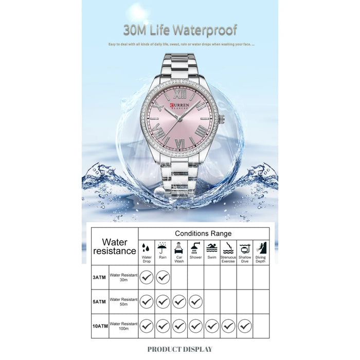 Stainless Steel Charming Silver Rhinestone Dial Quartz Women's Watch