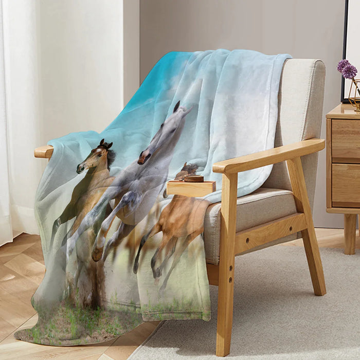 Soft Flannel Horse Throw Blanket For Sofa Bed And Couch