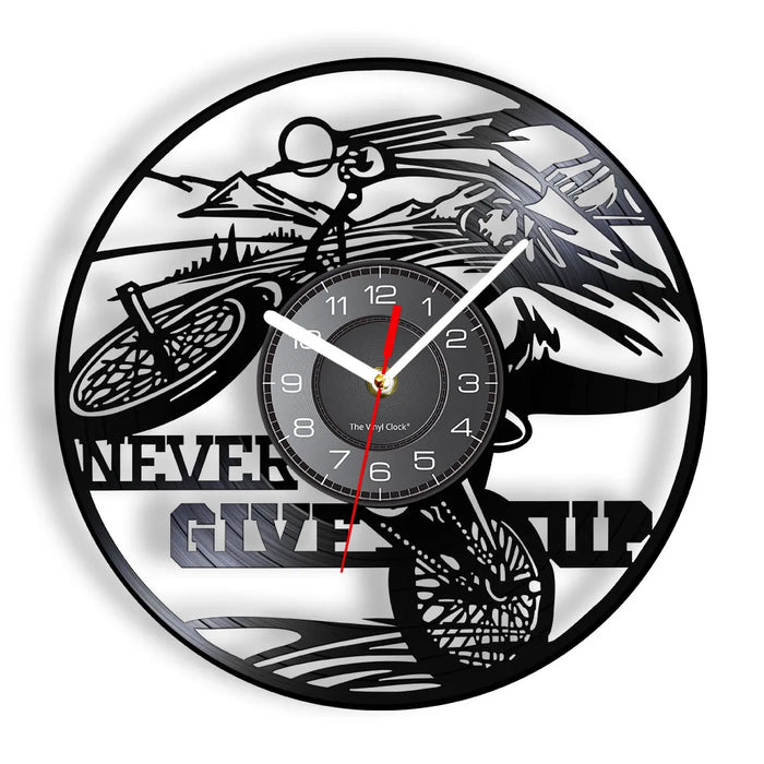 Never Give Up Cycling Vinyl Clock