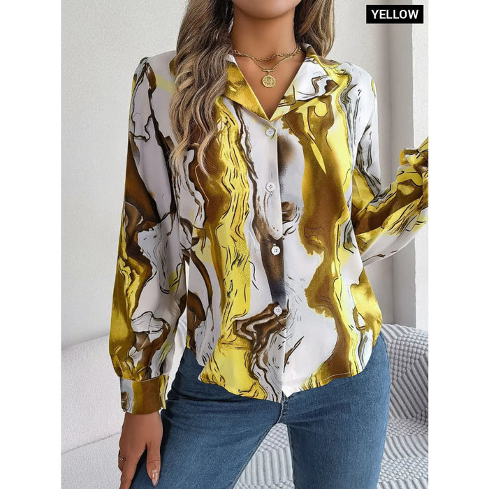 Notched Long Sleeve Blouse For Office Ladies