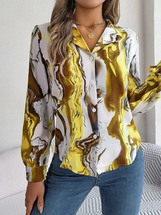 Notched Long Sleeve Blouse For Office Ladies