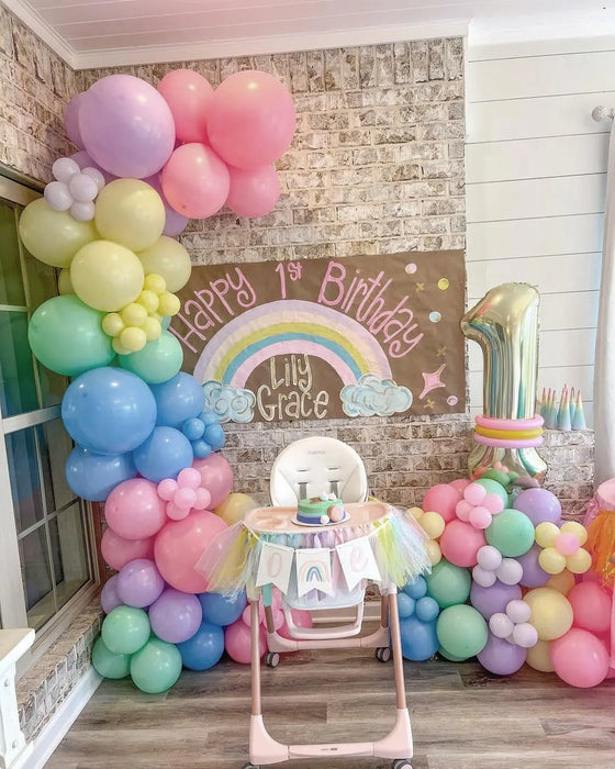 Pink Balloon Wreath Arch Set Macaron Rainbow Ice Cream Party Birthday Theme Decoration Pink Blue White