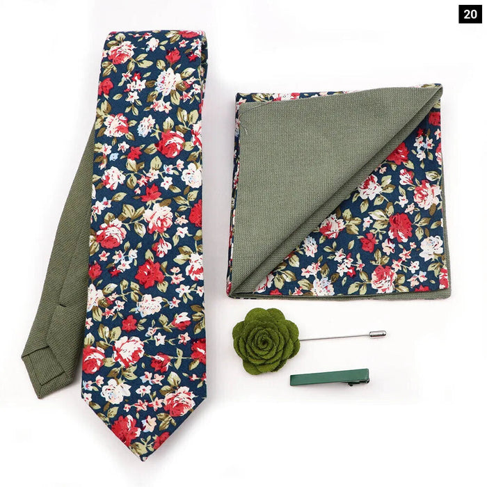 Floral Plaid Cotton Tie Set For Parties And Daily Wear