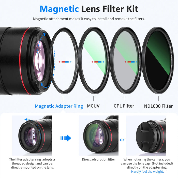 4 In 1 Magnetic Lens Filter Kit Nd1000 Mcuv Cpl Adapter Ring 42 Layer Coating Hd Optical Glass