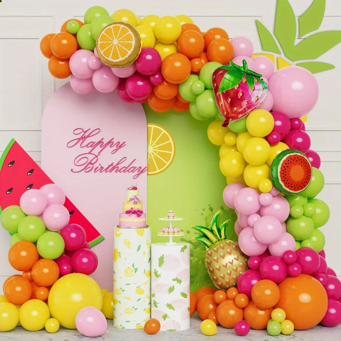 123 Pcs Yellow Pink Tropical Fruit Balloon Set Pineapple Strawberry Shape Aluminum Film Balloon For Birthday Party Etc