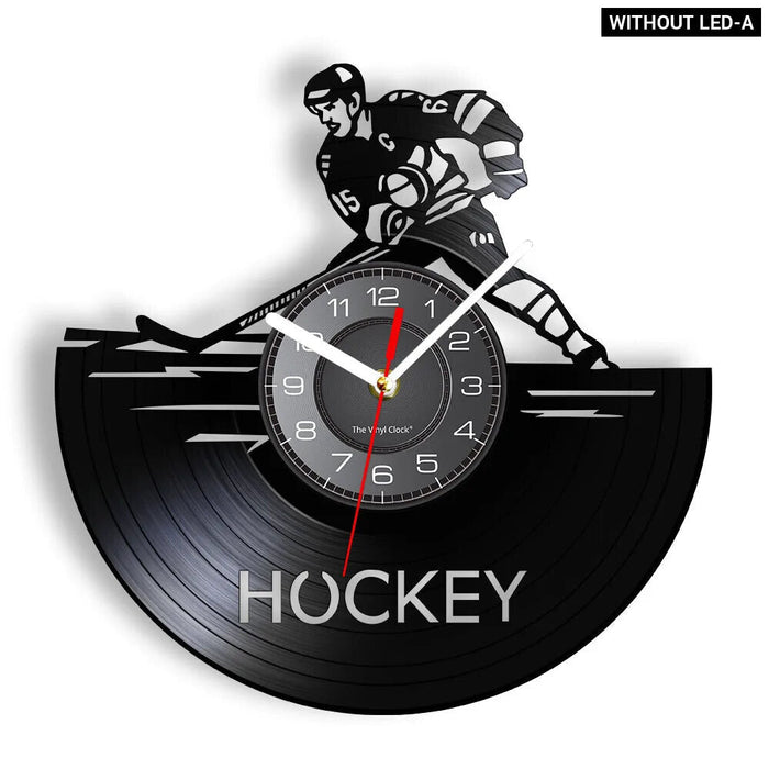 Hockey Player Silhouette Vinyl Record Wall Clock