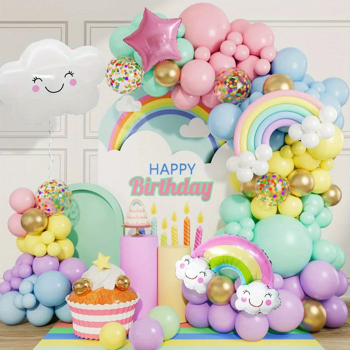 136Pcs Macaron Coloured White Cloud Balloon Arch Set For Birthdays Baptisms And General Celebrations Without Electricity