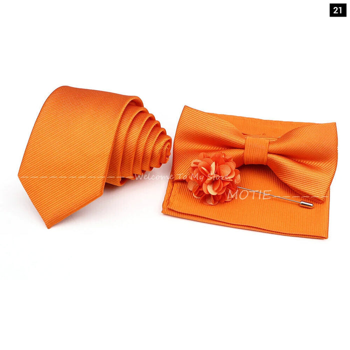 Tie Set Solid Colour Bowtie Handkerchief Brooch Cufflink For Business Weddings And Gifts