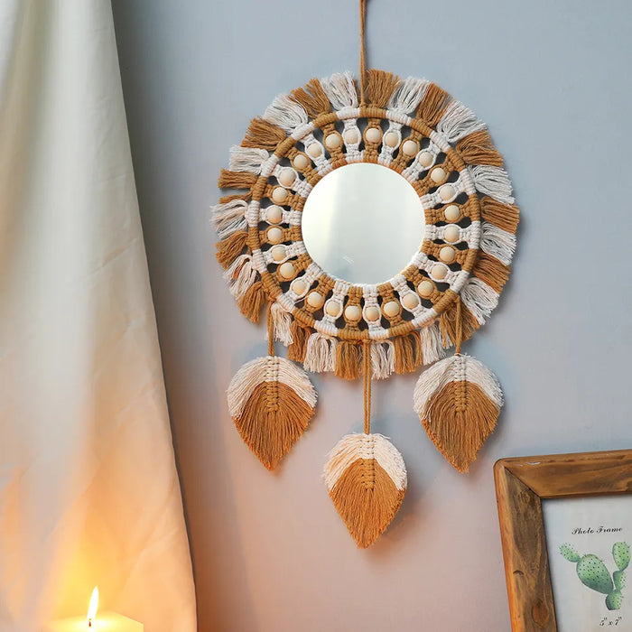 Round Macrame Fringe Mirror For Home Decor