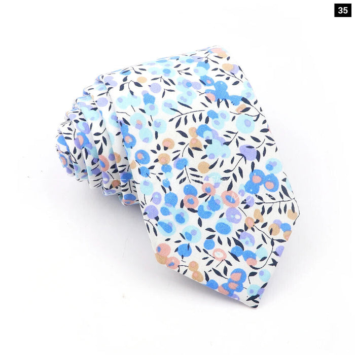 Blue Floral Cotton Ties For Weddings Business And Daily Wear