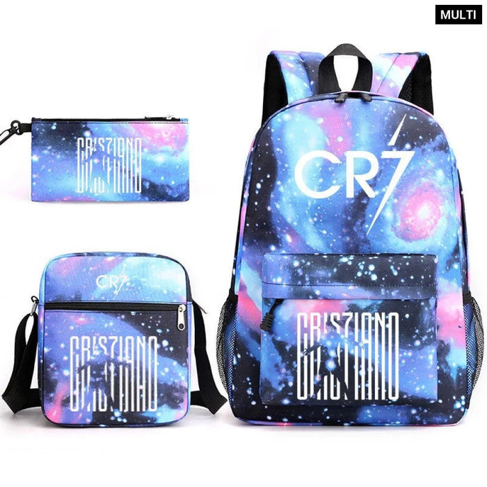 Unisex 3Pcs Football Cr7 3D Print Kids School Bag