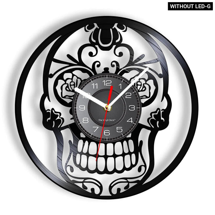 Skull Head Vinyl Record Wall Clock