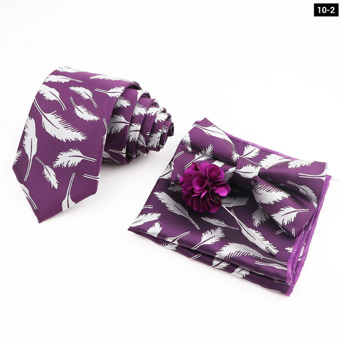 Flower Pattern Ties And Handkerchief Set For Weddings And Business