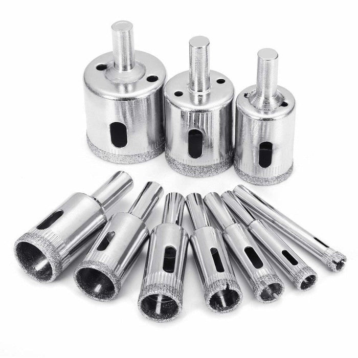 10 Diamond Coated Drill Bits Set Hole Saw Kit Tile Marble Glass Ceramic Power Tool Accessories
