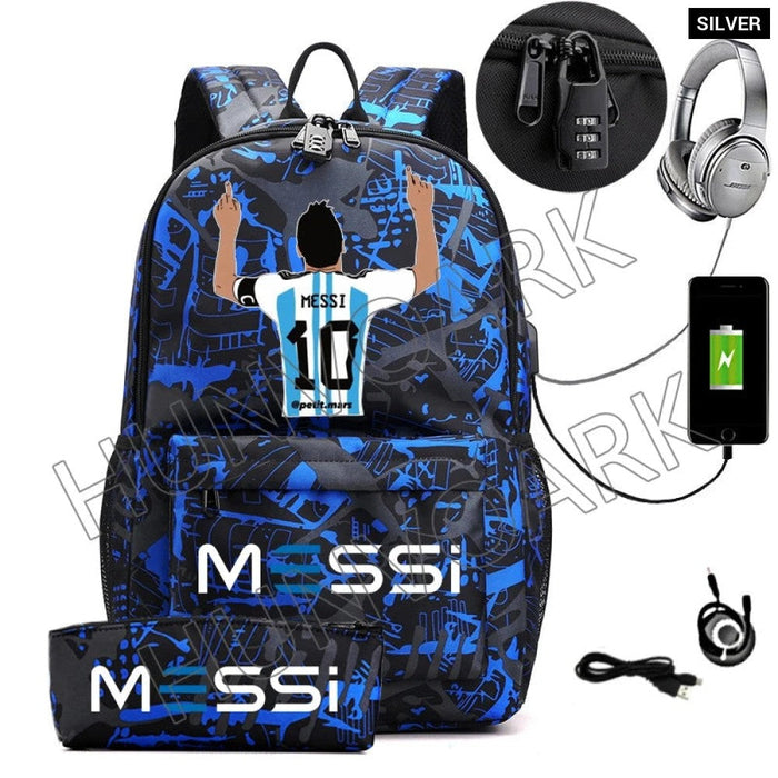 Unisex Messi Casual Computer 15.6 Inch Laptop Light Anti Theft School Bag 2Pcs