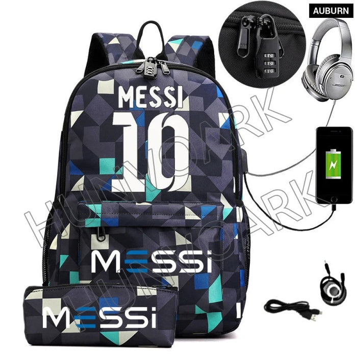 Unisex Messi Casual Computer 15.6 Inch Laptop Light Anti Theft School Bag 2Pcs