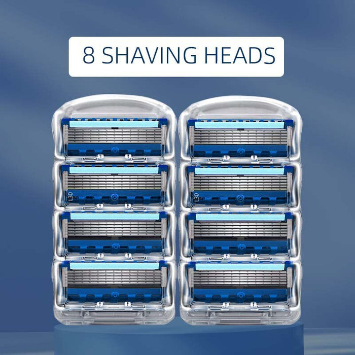 Manual Shaving For Men Replace Head Five Layer Blade Eight Comfortable Shaving Blades The Latest Blue No Skin Damage Uncharged