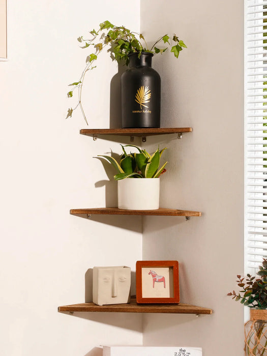 Dark Wood Corner Shelf For Home Display And Storage