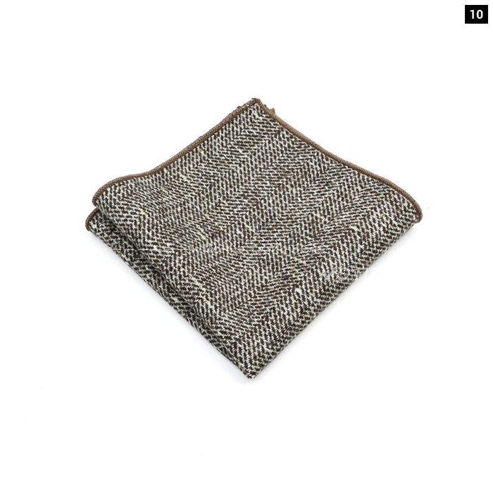 Classic Plaid Striped Pocket Square Mens Wool Handkerchief In Brown Grey For Weddings And Gifts