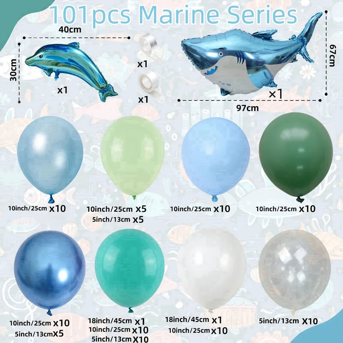 101Pcs Ocean Series Balloon Garland Set Shark Themed Outdoor Party Atmosphere Set To Celebrate Wedding Decoration Balloons