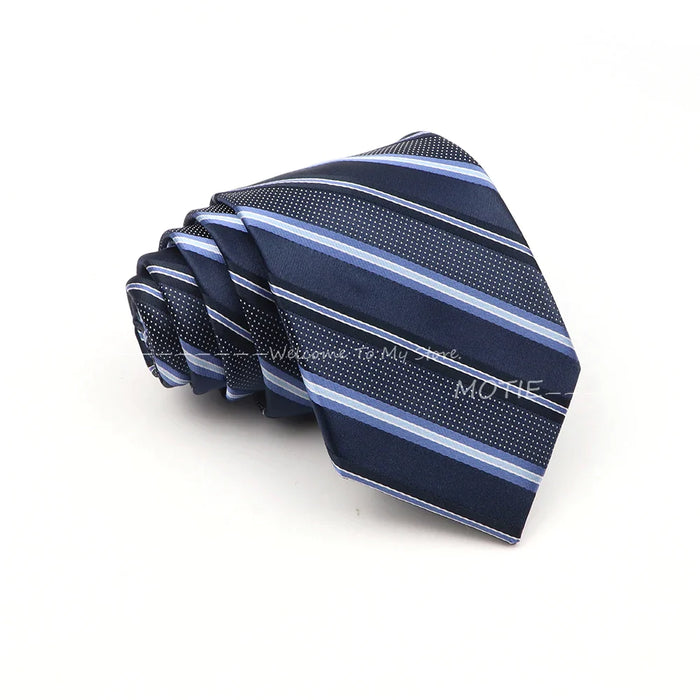 Deep Blue Striped Polyester Neckties For Business Weddings And Daily Wear