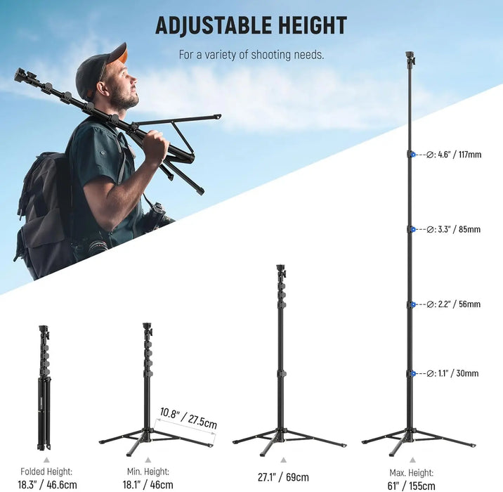 18 61 Phone Tripod & Selfie Stick With 360° Dual Holder For Video Recording & Teleprompter