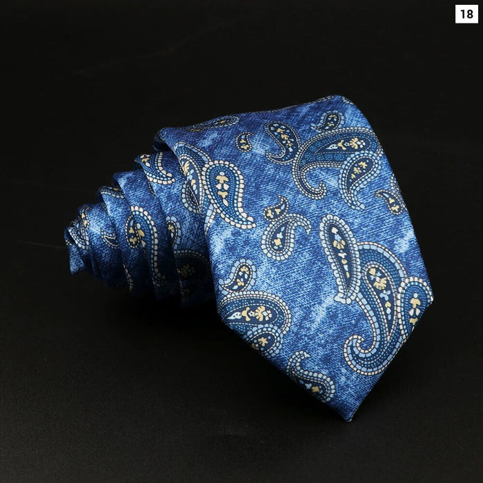 Mens Silk Tie 7.5Cm Blue Paisley Floral For Weddings And Work