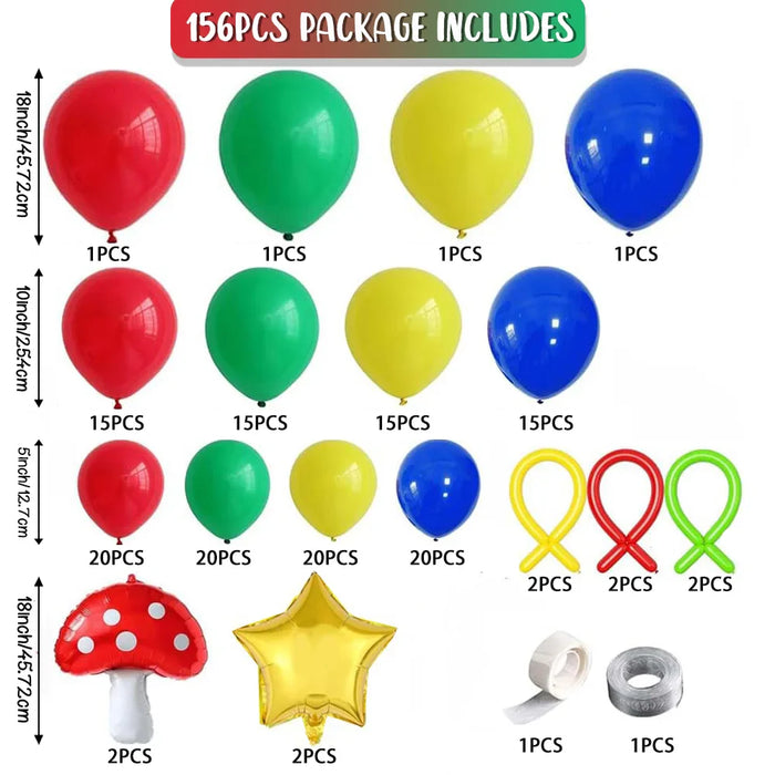 156Pcs Balloon Garland Set With Mushroom Star Suitable For Birthday Parties Anniversaries Theme Events And Other Decorations