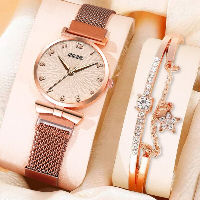 2Pcs Set Fashion Women Bracelet Quartz Watches Women Magnetic Watch Ladies Sports Dress Rose Gold Wrist Watch