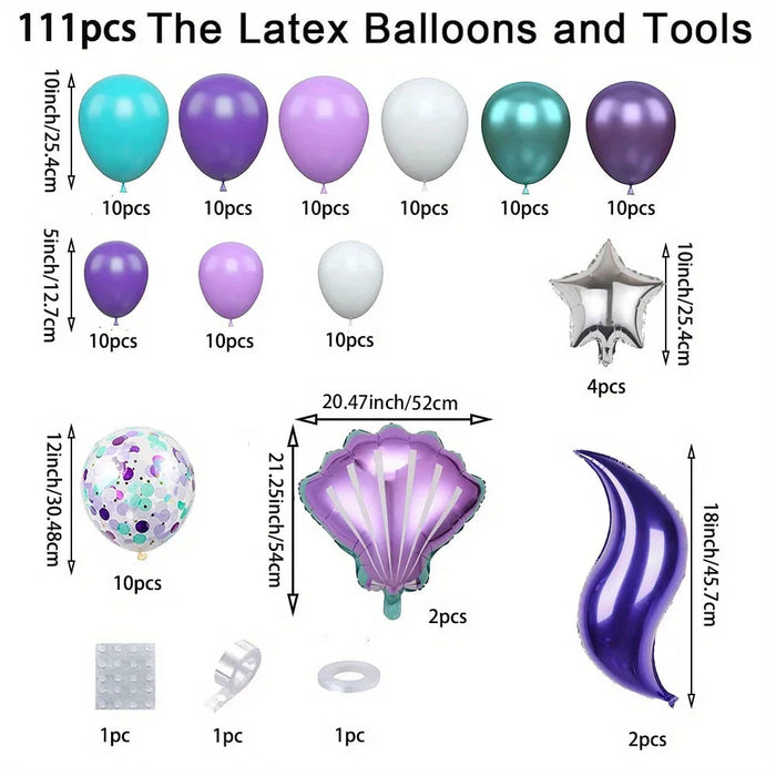 130 Pcs Mermaid Themed Balloon Set Suitable For Birthday Swimming Pool And Beach Activities Anniversary Celebration Summer Party