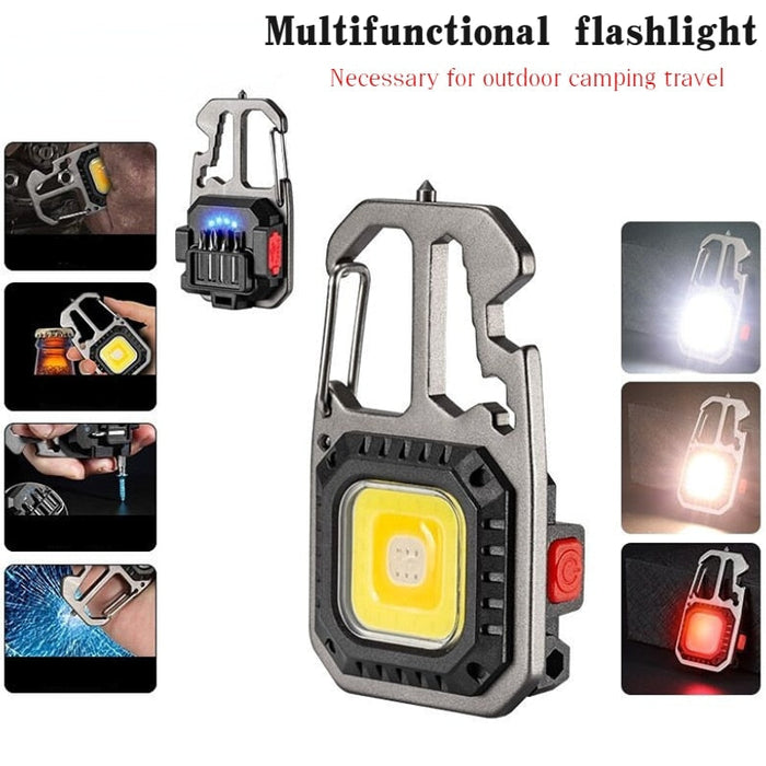 Mini LED Flashlight Work Light Rechargeable Keychain Light Outdoor Camping Light Portable Pocket Wrench Screwdriver Safety Hamme
