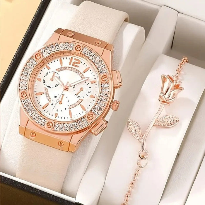 Watches Set Rhinestone Women Fashion Elegant Wristwatch Quartz Watch For Girl