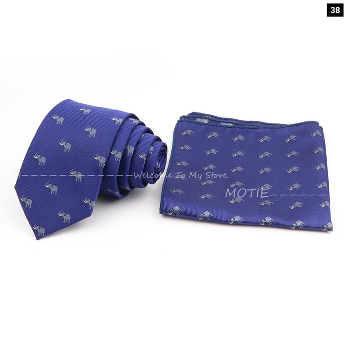 Cartoon Insect Tie Set Blue Bowtie Handkerchief Necktie For Men Business Party Casual Wear Gift