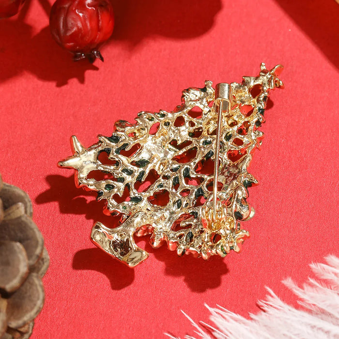 Christmas Tree Enamel Pin Rhinestone Stars Lapel Pin For Women Family