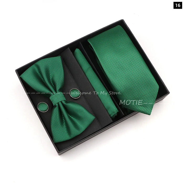 Premium Striped Tie Set Box Necktie Bowtie Handkerchief Cufflinks For Weddings And Suits