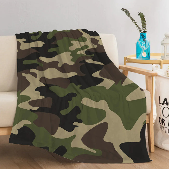 Green And Black Camo Fleece Throw Blanket For Bed Or Couch