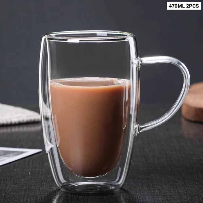 350ml Double Glass Coffee Cup With Handle