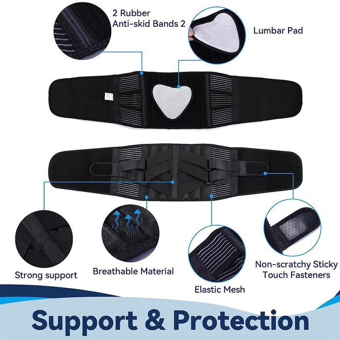 Adjustable Waist Lumbar Support Belt with 6 Stays & 16-hole Mesh for Men Women