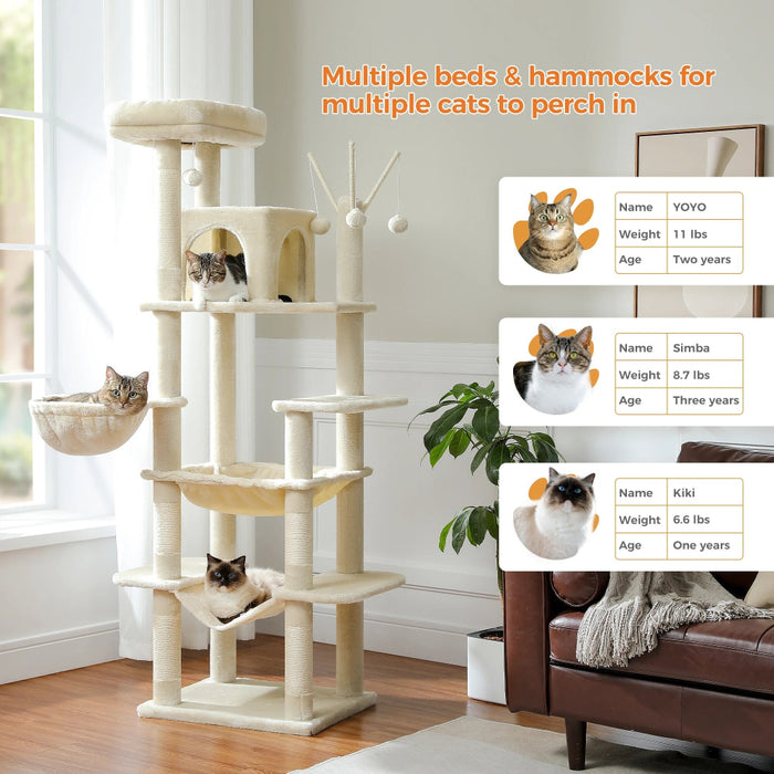 7 Level Indoor Cat Tower Scratching Post Condo H175Cm