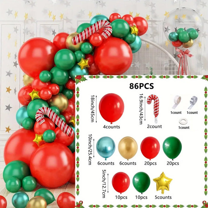 86Pcs Christmas Balloon Garland Set Metallic Green & Gold Red Latex & Foil Balloon With Candy Bar Holiday Party Decorations