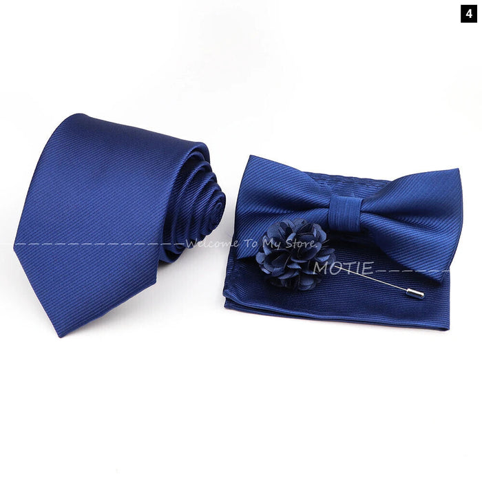 Tie Set Solid Colour Bowtie Handkerchief Brooch Cufflink For Business Weddings And Gifts