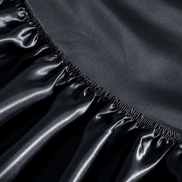 Luxury Black Satin Fitted Sheet Set Bedding